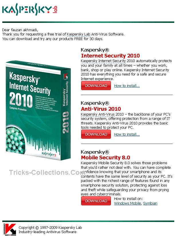 Kaspersky Antivirus 2010 Free Download Trial Version