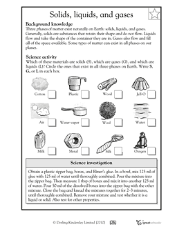 Solids Liquids And Gases Worksheets For First Grade