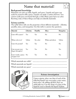 Solids Liquids And Gases Worksheets For First Grade