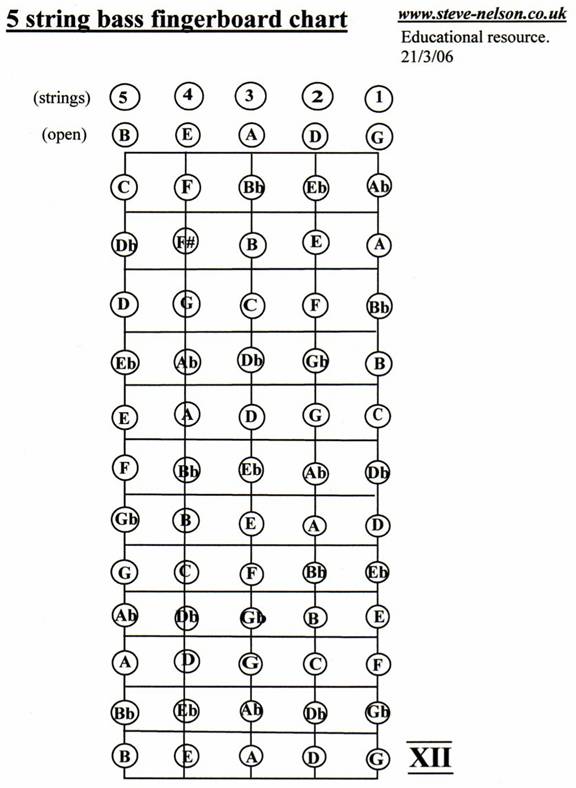 5 String Bass Guitar Notes Chart