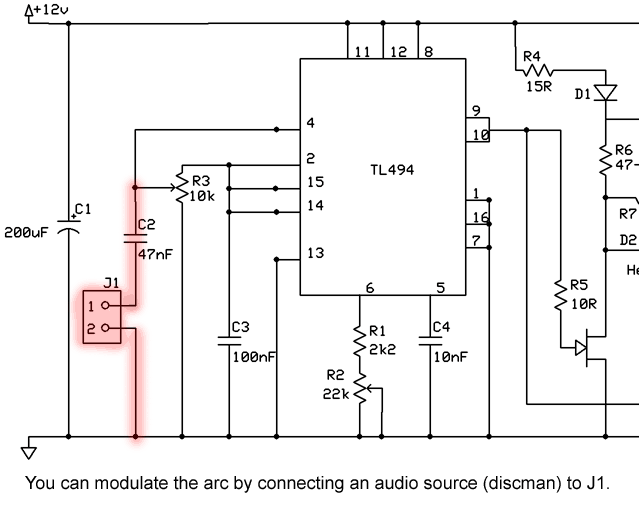 Audio Modulated Tesla Coil Schematic