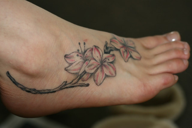 Cherry Blossom Tattoo Designs On Foot