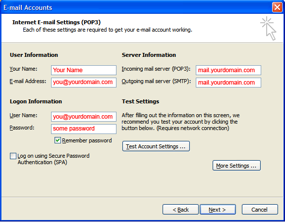 Gmail Account Settings For Outlook 2003