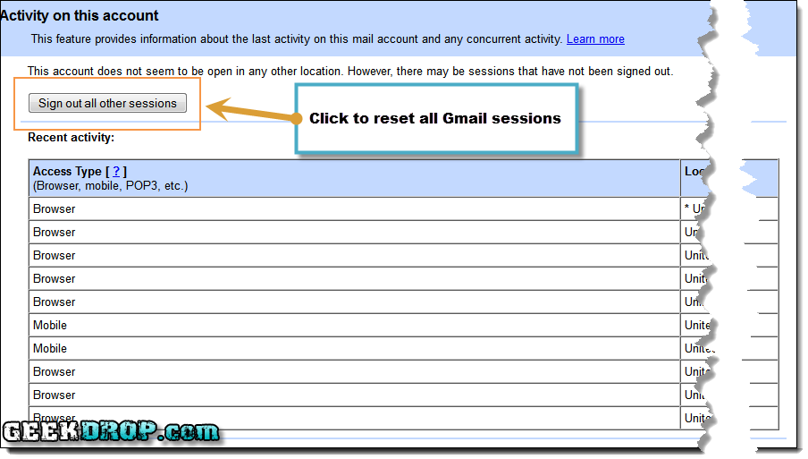 Gmail Logout Button