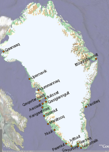 Greenland Cities Map