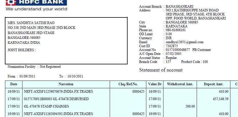 Hdfc Bank Statement