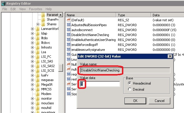 Hklm System Currentcontrolset Services Lanmanserver Parameters Size