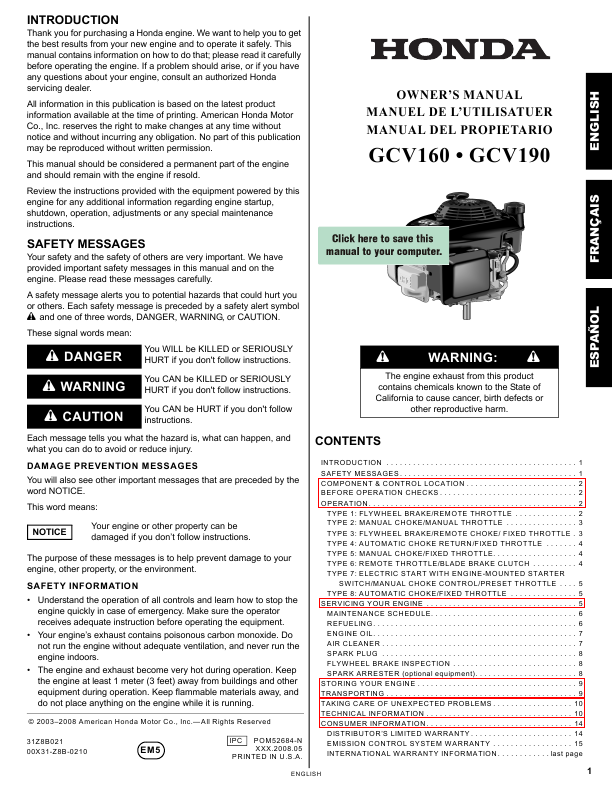 Honda Gcv160 Manual