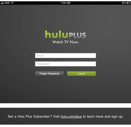 Hulu Plus Login Page