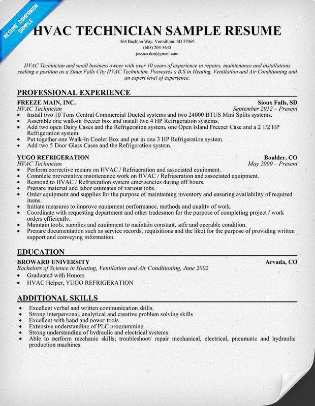 Hvac Resume Samples Templates