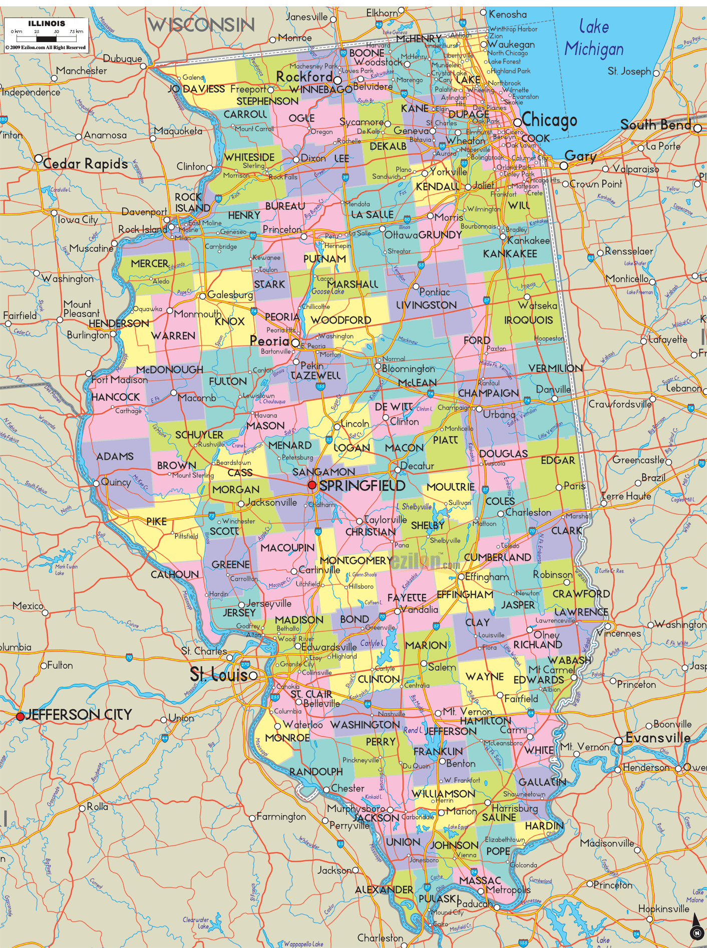 Illinois Counties Map With Cities