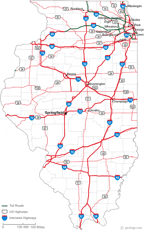 Illinois Counties Map With Roads