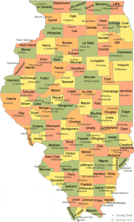 Illinois County Map With Major Cities