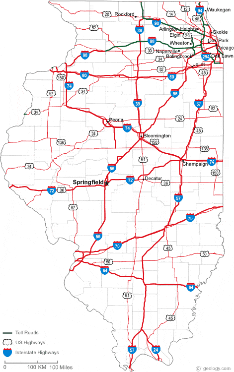 Illinois County Map With Roads