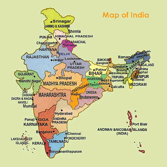 India Map With States And Capitals Cities