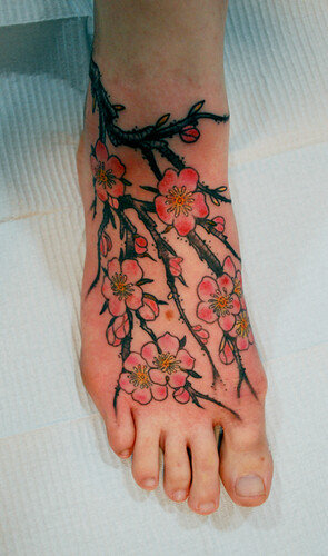 Japanese Cherry Blossom Tattoo On Foot