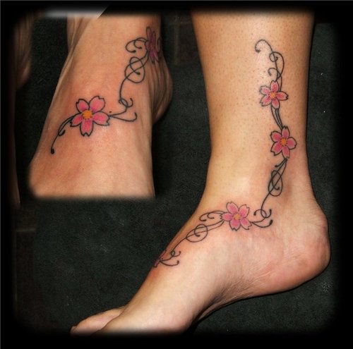 Japanese Cherry Blossom Tattoo On Foot