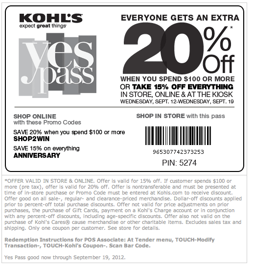 Kohls Printable Coupons 2012