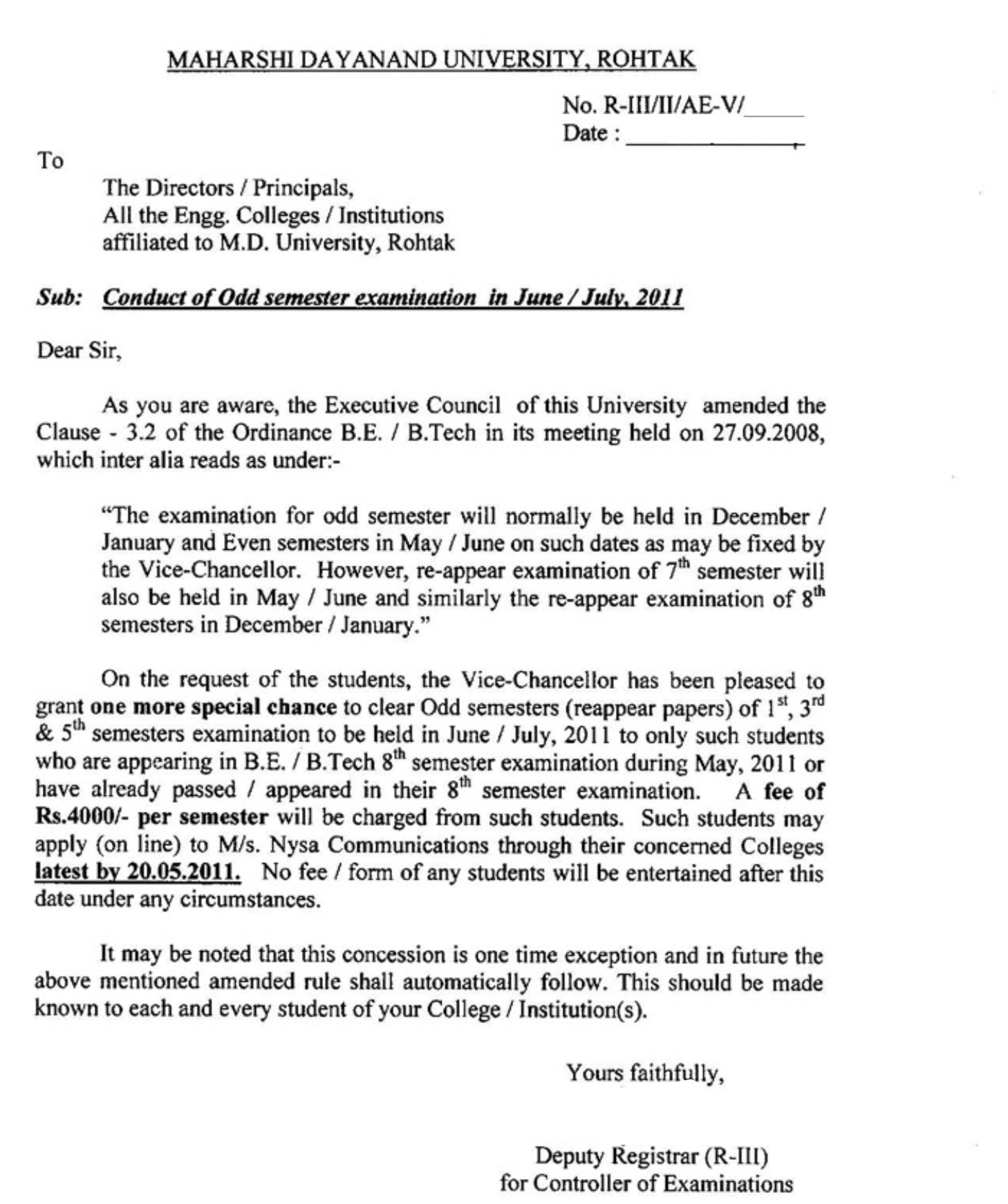 Mdu Date Sheet Bsc 3rd Sem