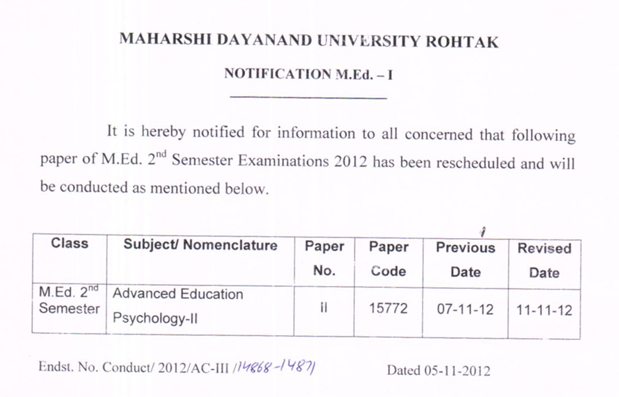Mdu Rohtak Distance Education Date Sheet 2012 Ma Hindi