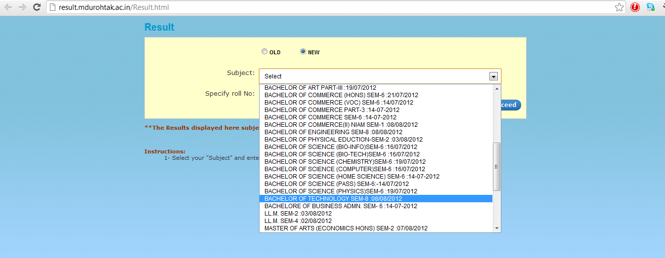 Mdu Rohtak Results 2012 Btech