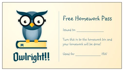 No Homework Pass Template Free