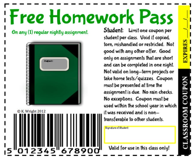 No Homework Pass Template Free