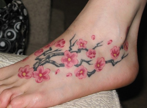 Small Cherry Blossom Tattoo On Foot