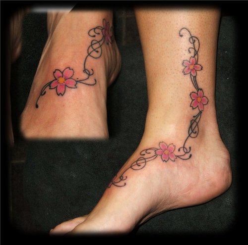 Small Cherry Blossom Tattoo On Foot