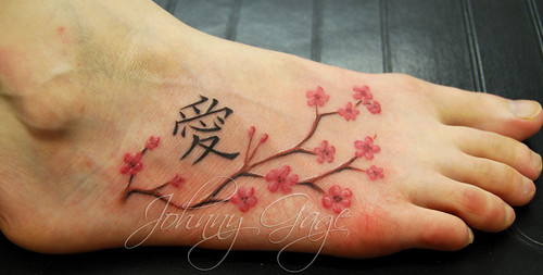 Small Cherry Blossom Tattoo On Foot